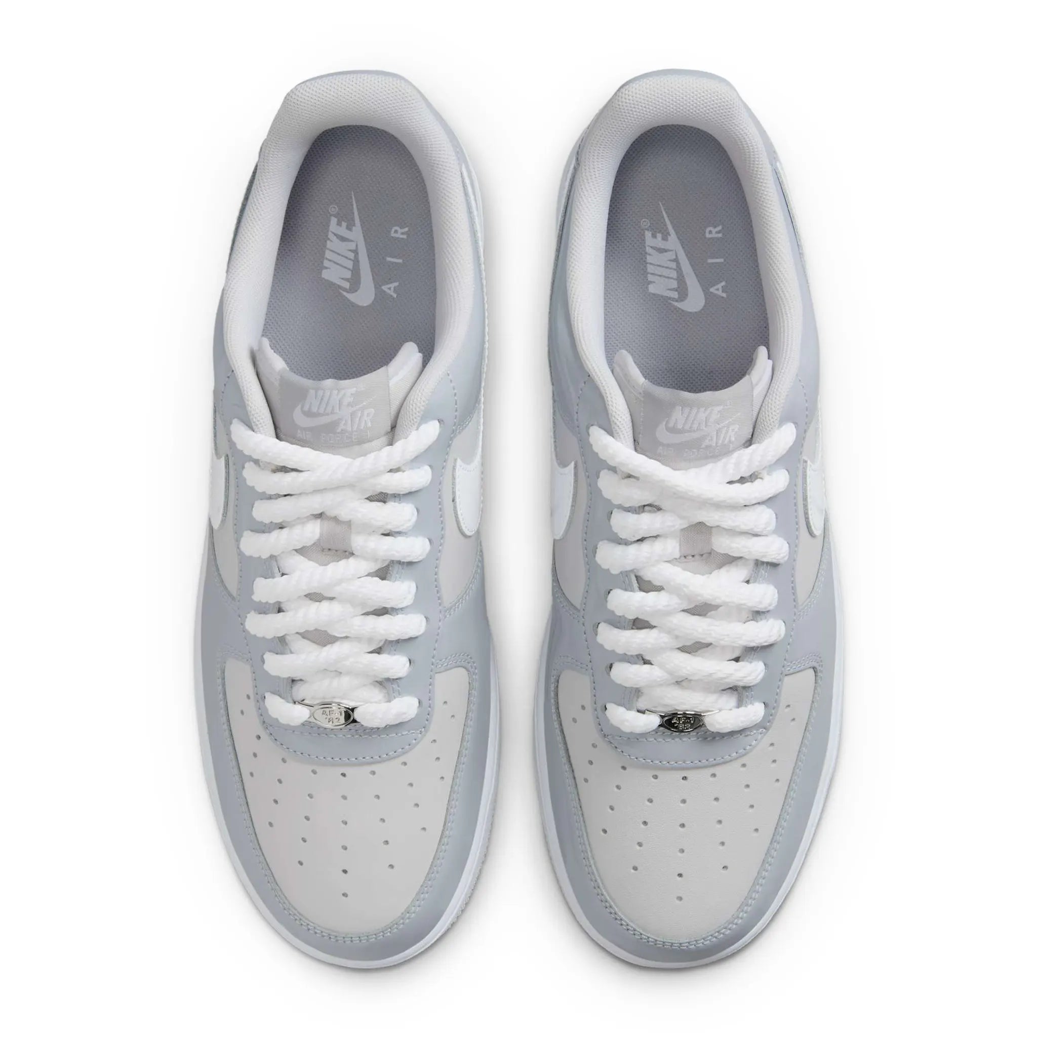 Upper View of Nike Air Force 1 Wolf Grey Patent Sneaker HV9405-001